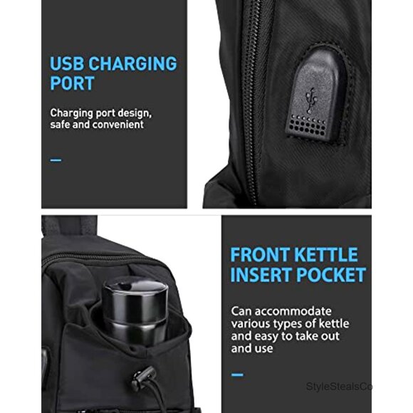 Small Nylon Sling Backpack with USB Port for Hiking Travel Gym main image 5